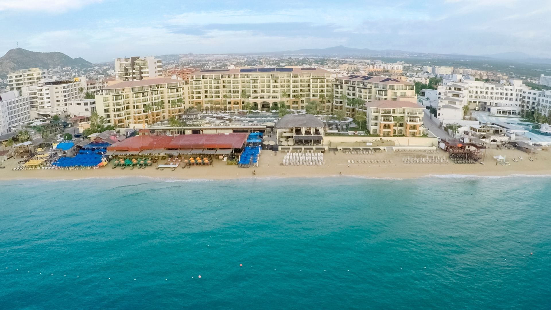 Aerial view of the beach and Casa Dorada Los Cabos Hotel