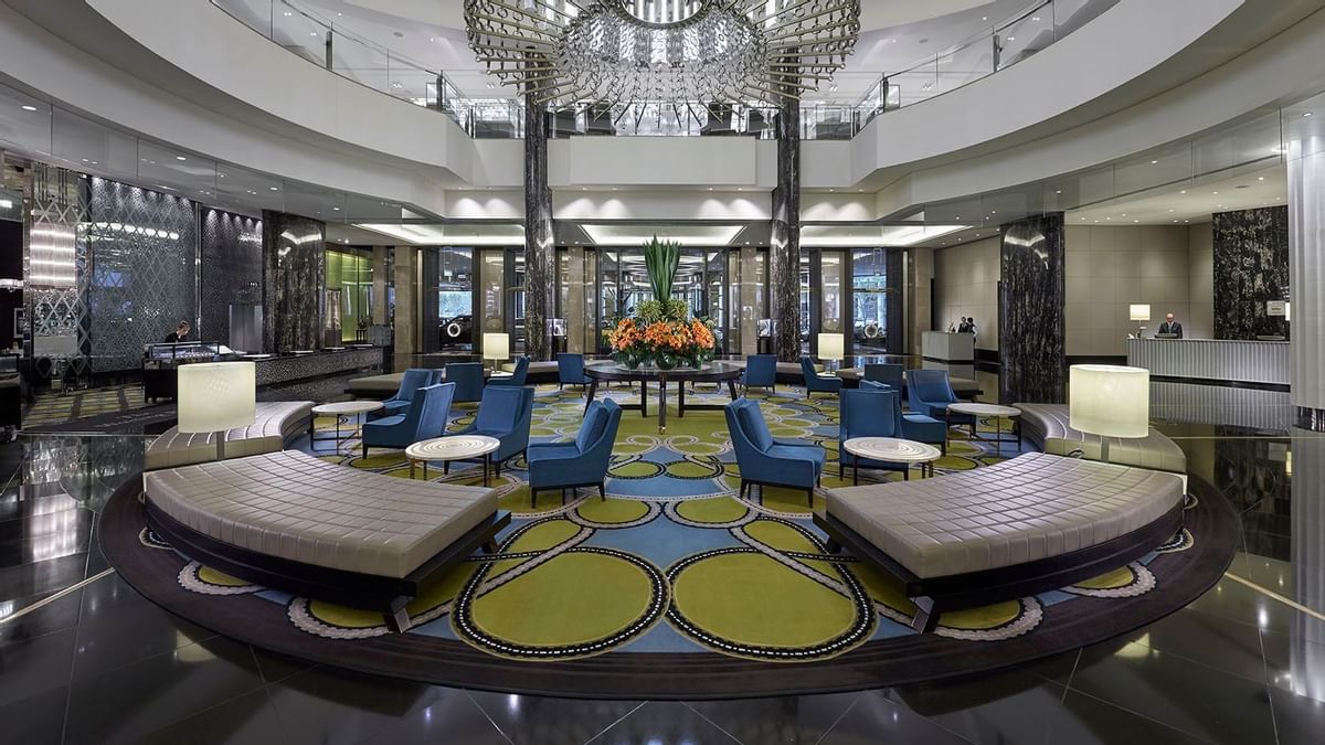 Interior view of the lobby lounge area at Crown Hotels