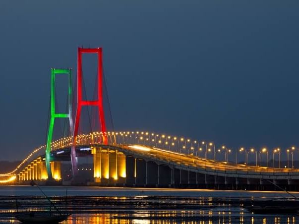 Night view of Suramadu Bridge near Vasa Hotel Surabaya