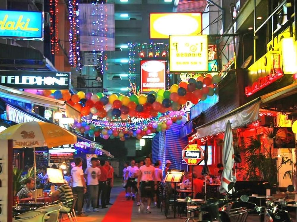 Shops at night in Silom Road near U Hotels