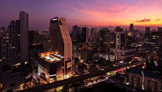 Aerial view of Carlton Hotel Bangkok at night