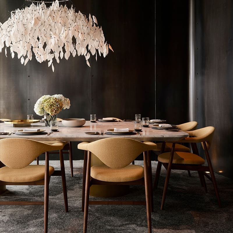 Woodcut restaurant with dining table set-up at Crown Towers Sydney