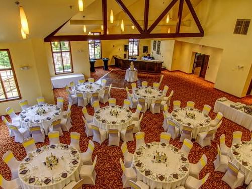 Banquet tables set-up in Augusta Room at The Wildwood Hotel