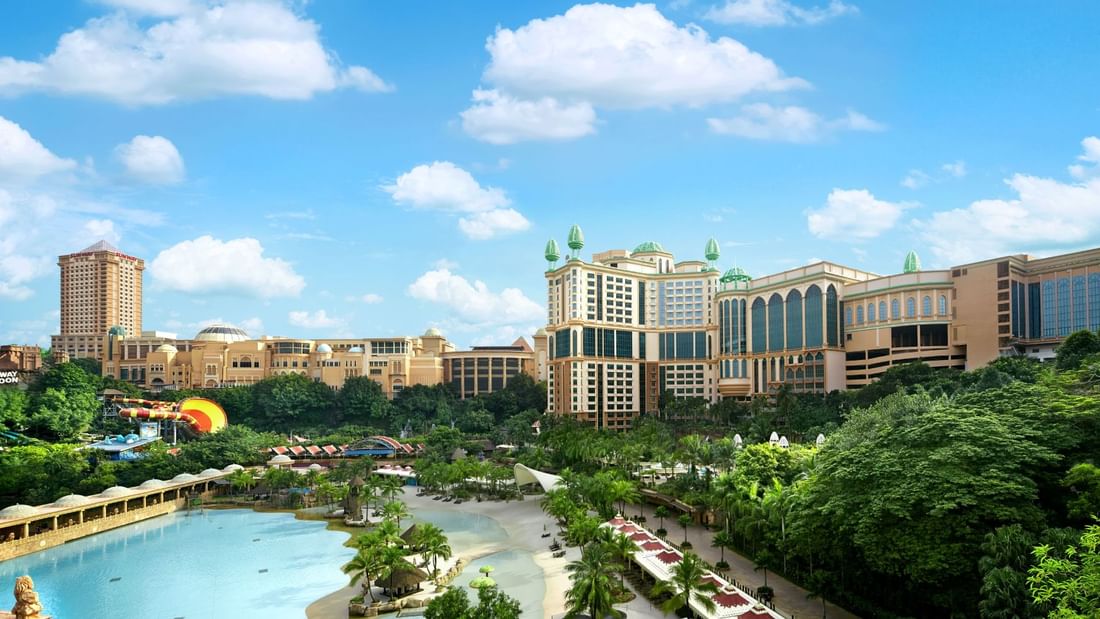 Distant view of the outdoor pool & hotel featuring the Funtastic Family Getaway at Sunway Lagoon Hotel