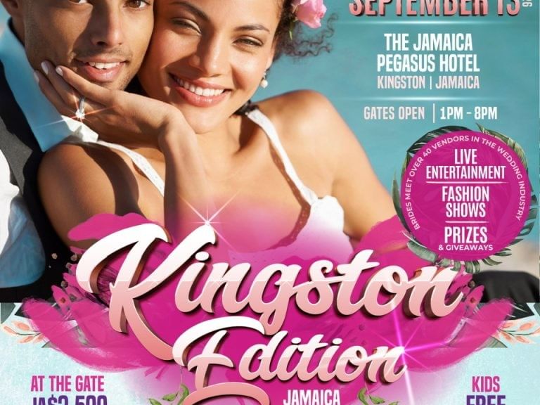 Wedding expo promo banner showing smiling couple with engagement ring used by Jamaica Pegasus Hotel