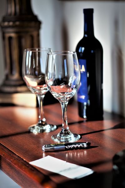 Close up of Wine Glasses in Hotel at Old Town Wichita