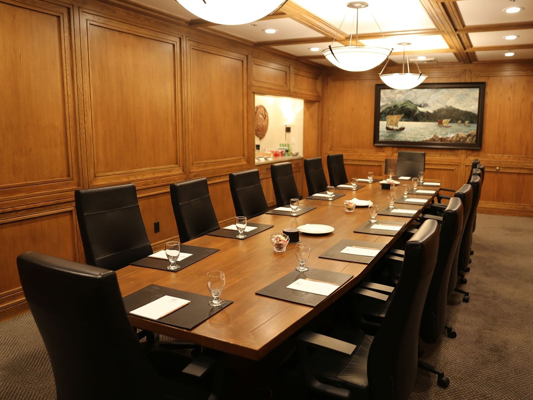 Table set up in the Viking Boardroom at Stein Eriksen Lodge