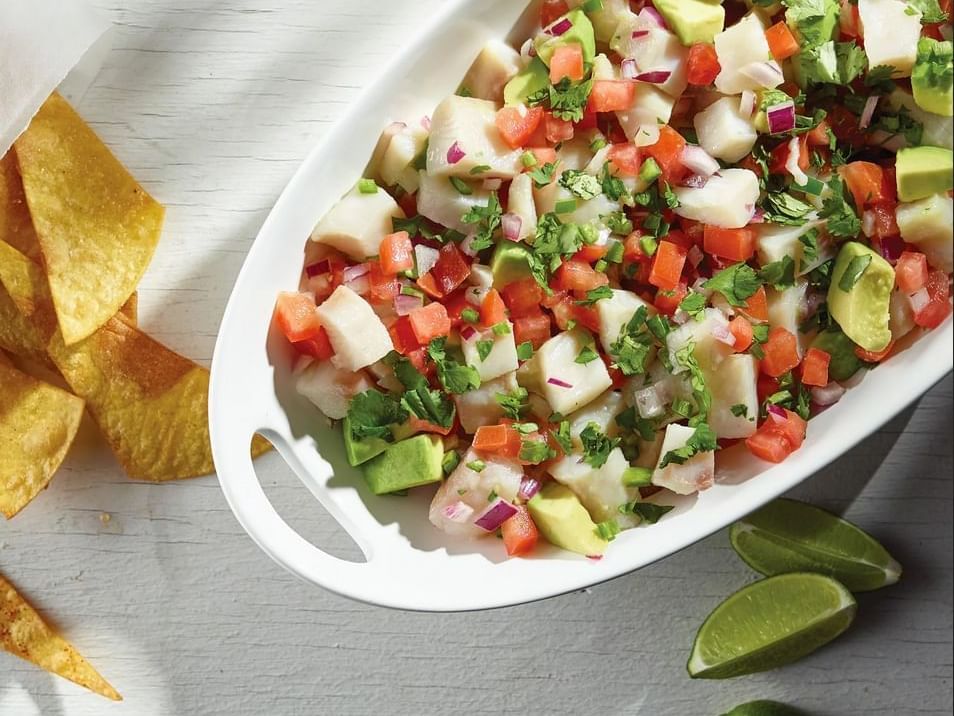 Ceviche & tortilla chips served at Punta Islita Hotel
