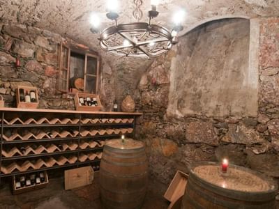 Wine cellar at Tiefenbrunner Hotel in Kitzbühel, Austria