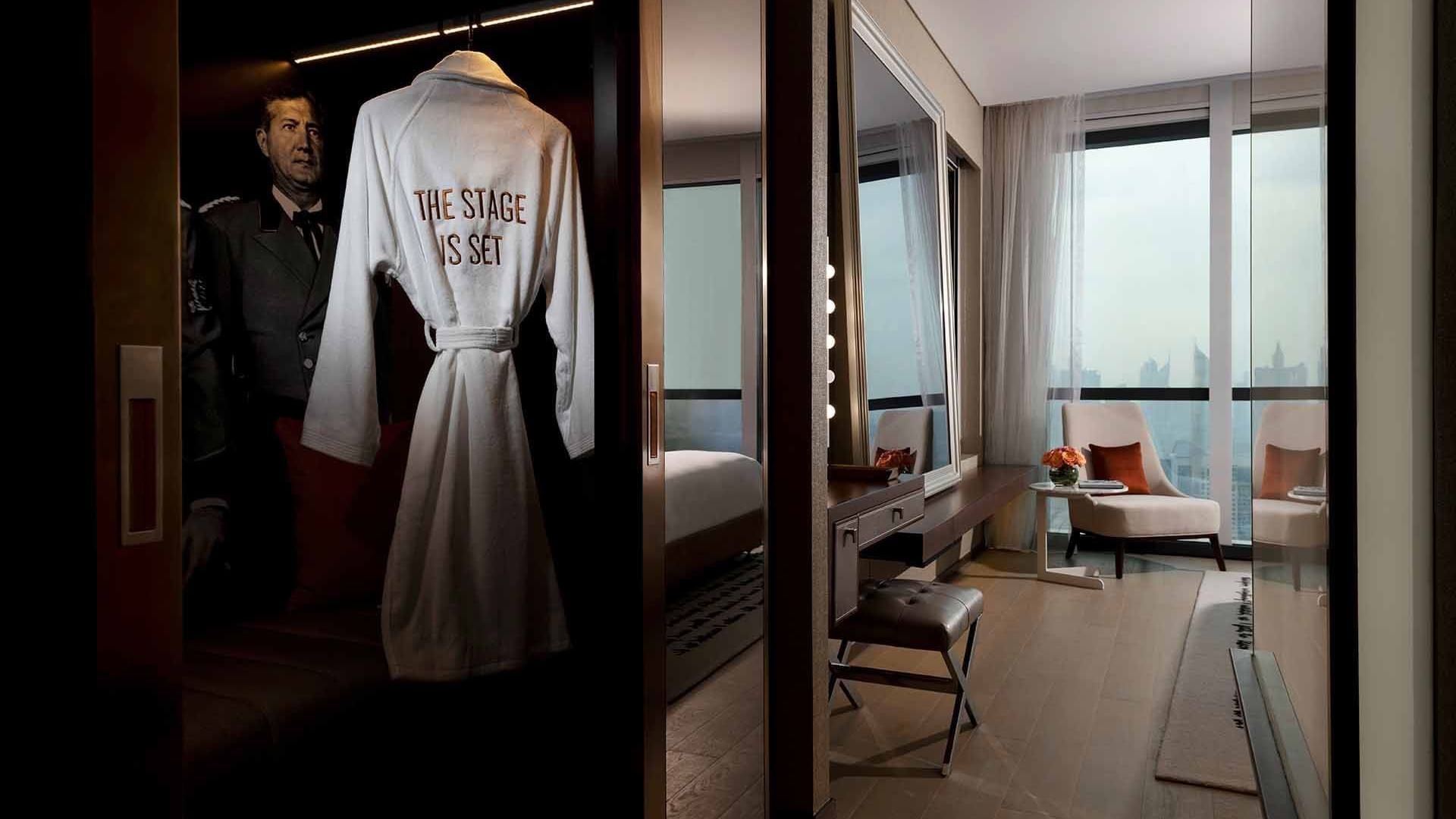Bathrobe hung on the closet in Paramount Suite at Paramount Hotel Dubai