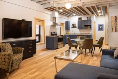 Interior of a Living area in the Apartment 203B at Retro Suites