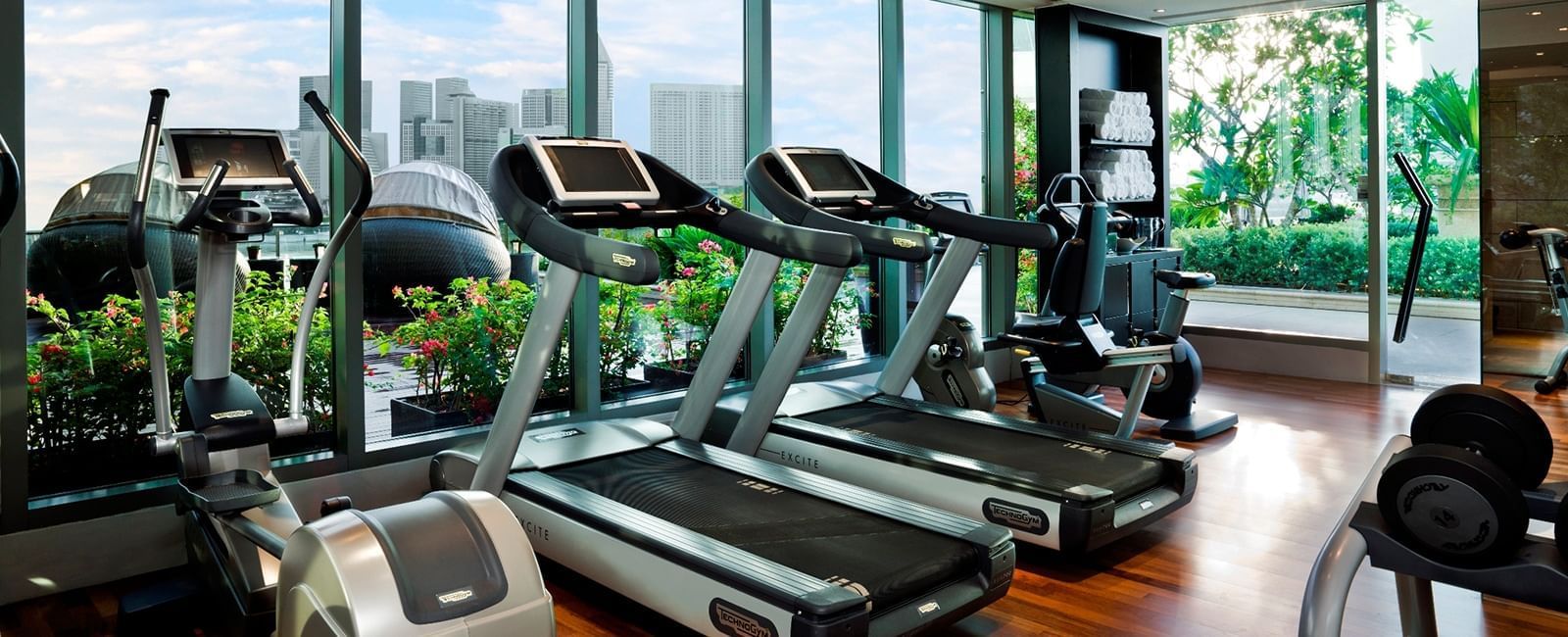 The treadmill machines at the gym and fitness center
