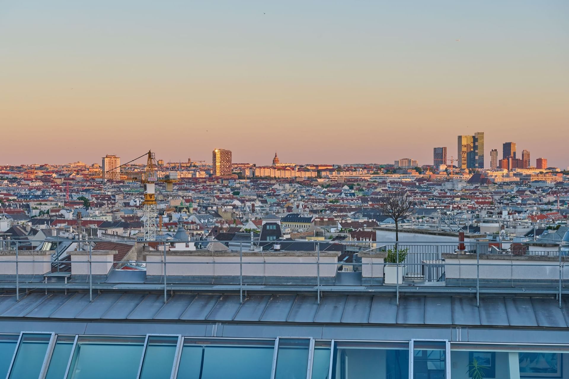 Aerial view of the city from rooftop at Hotel Motto Vienna