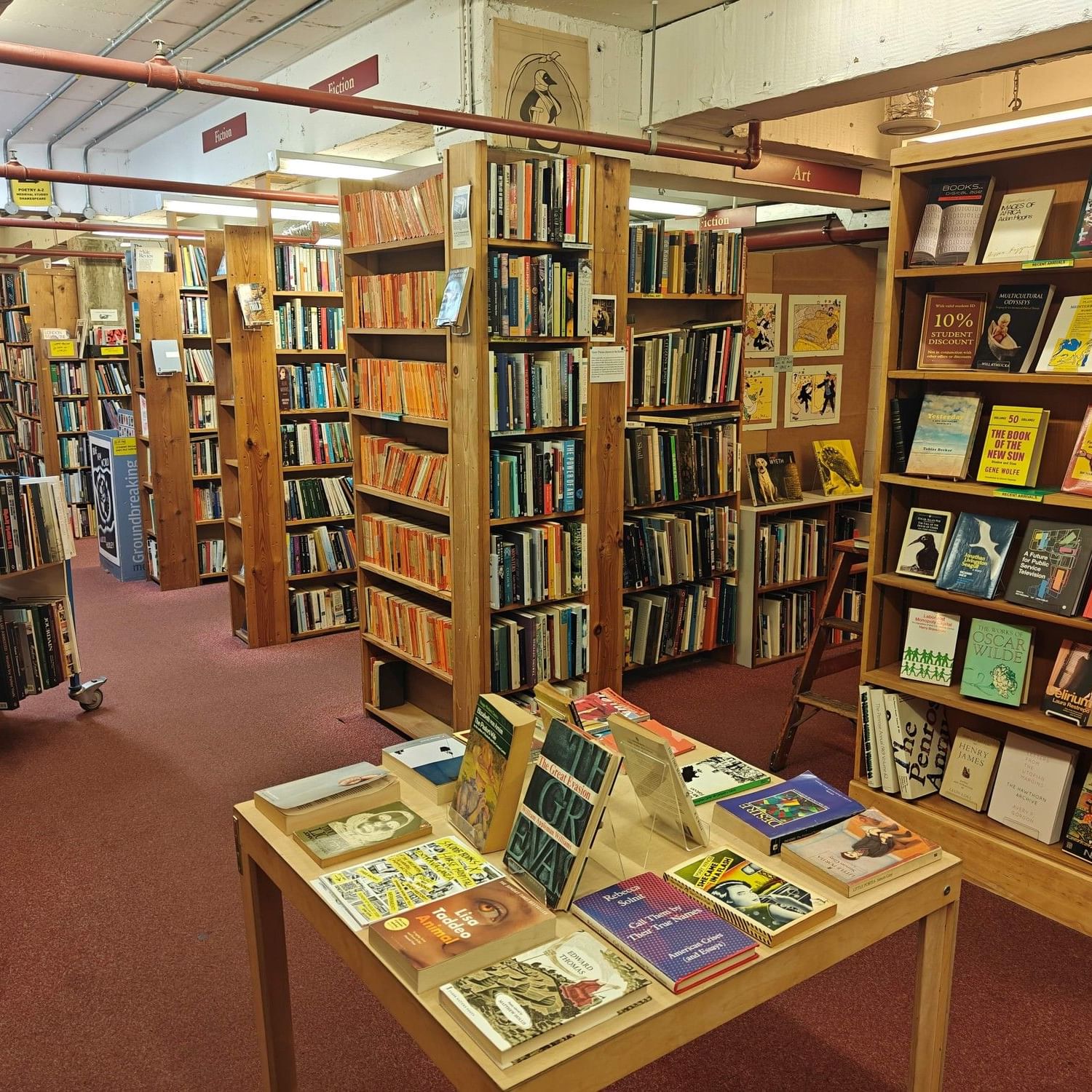 Bookshelves in Skoob Books, Bloomsbury, near the Goodenough Hotel