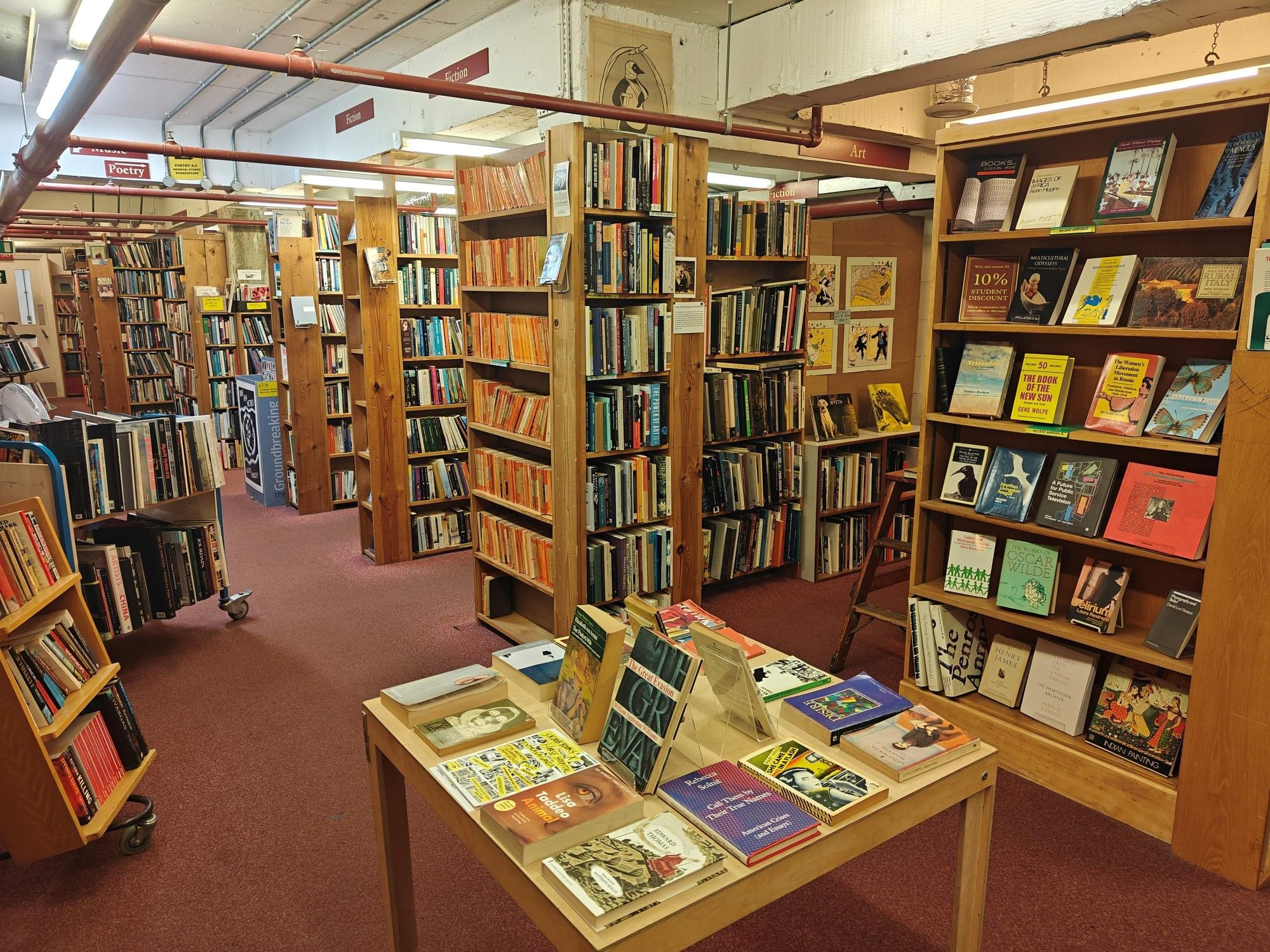 Bookshelves in Skoob Books, Bloomsbury, near the Goodenough Hotel