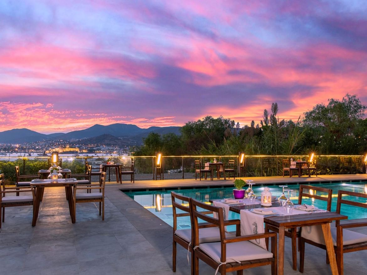 Dining tables set up in Sitara -Main Restaurant at Senses Hotel