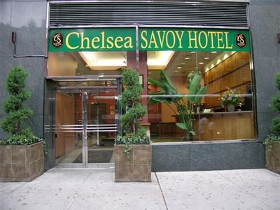 Exterior view of the entrance at Chelsea Savoy Hotel.