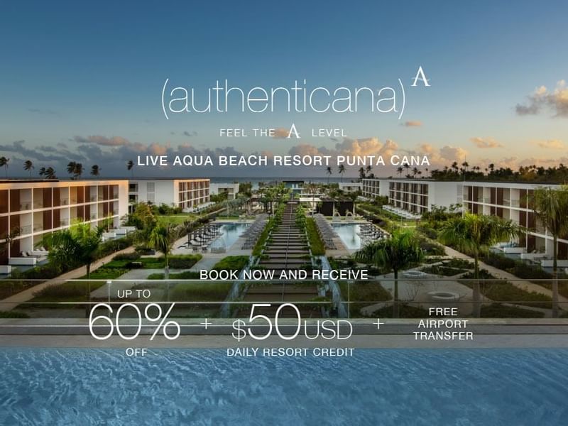 Authenticana offer poster with an aerial view of a FA hotel