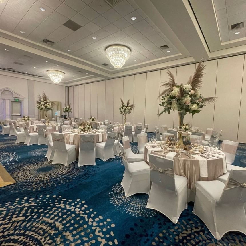 Banquet table arranged for ballroom at Ocean Place Resort & Spa