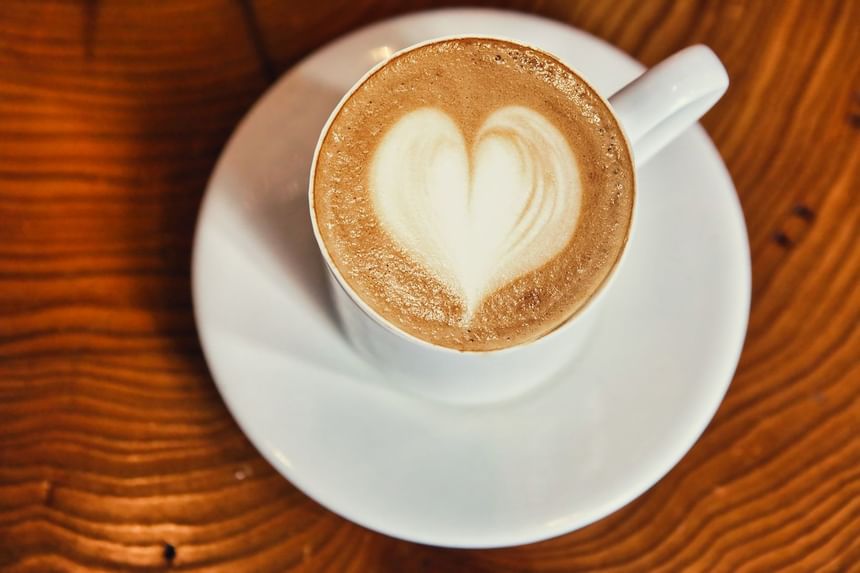 Close-up of a latte served at Hotel Republic San Diego