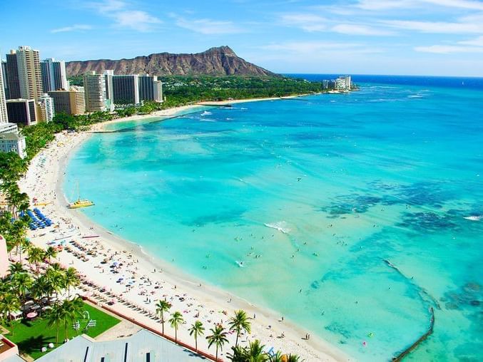 Aerial view of the sea in South Shore Beaches near Waikiki Resort Hotel