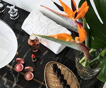 Flower jar, makeup & toiletries at Hotel Emperador Buenos Aires