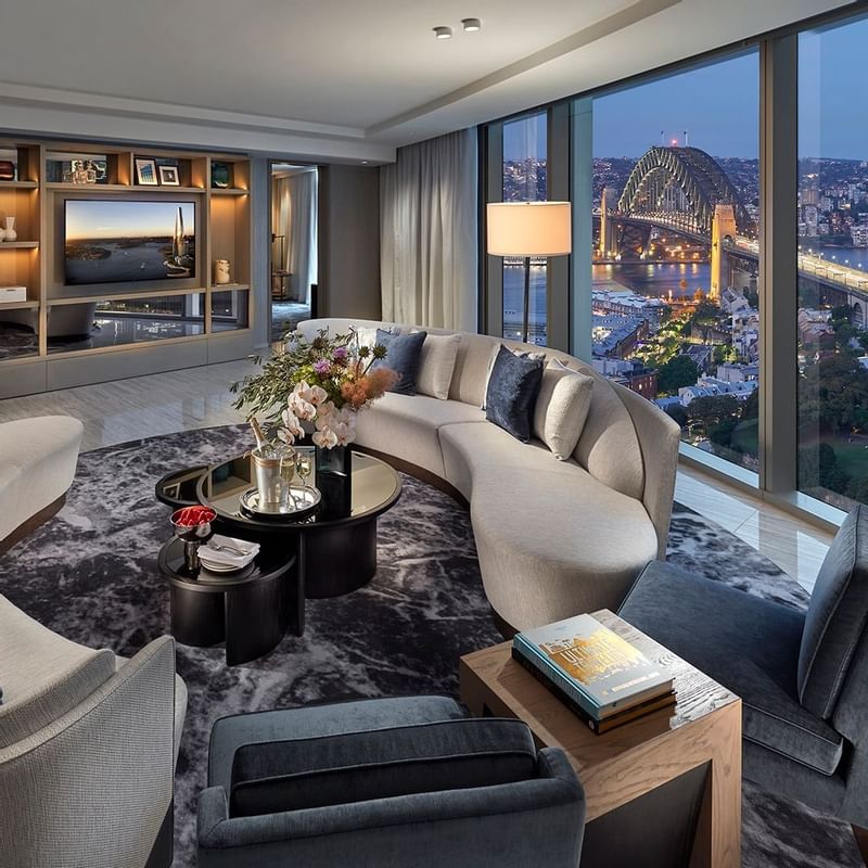 Premier Harbour Bridge Suite lounge at Crown Towers Sydney