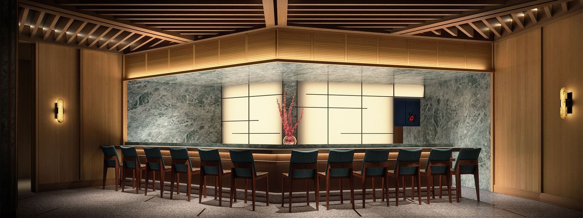 Bar counter in Nobu restaurant at Crown Towers Sydney Hotel

