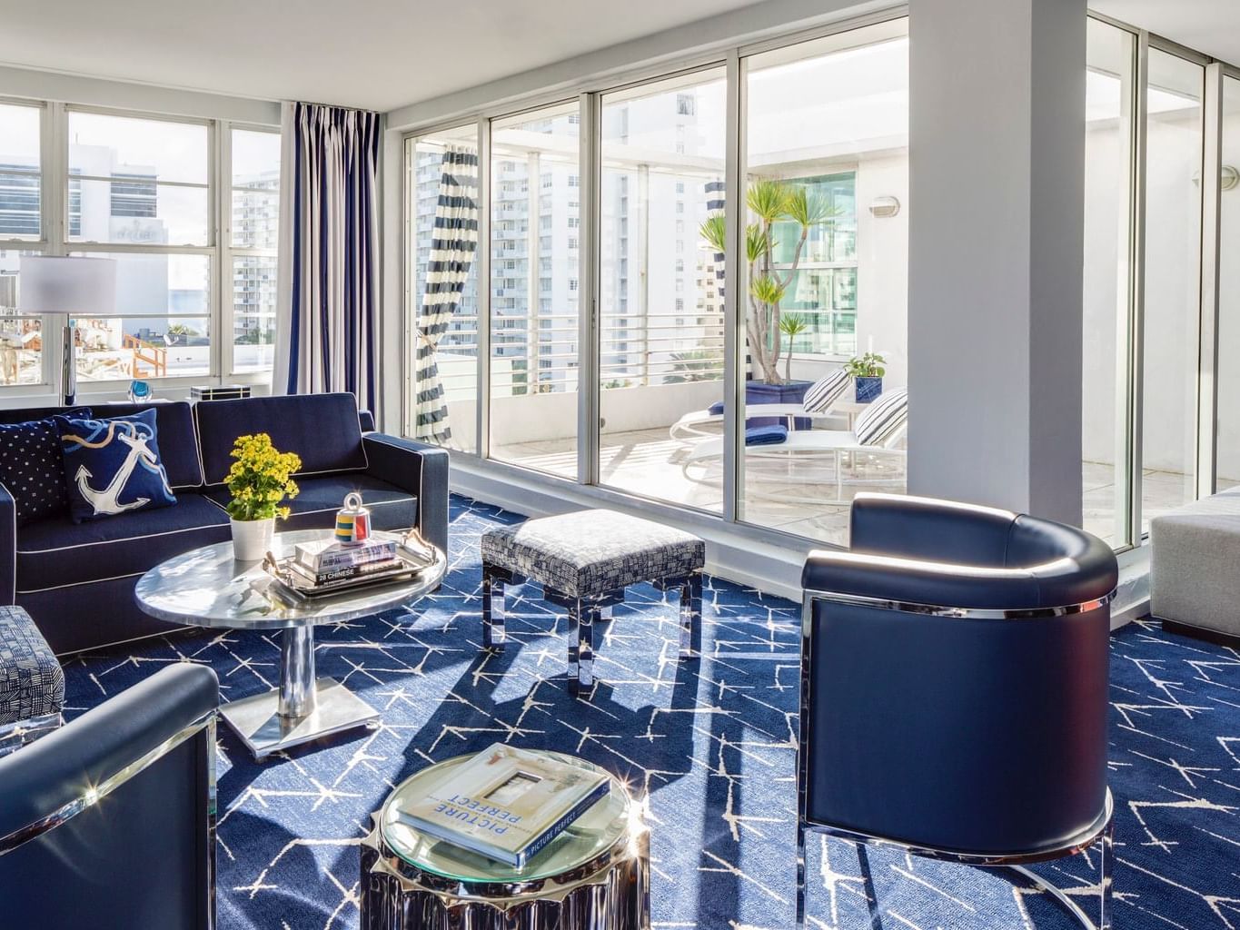 Living area in Penthouse terrace suites at Albion Miami Beach