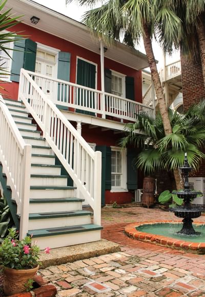 Outside staircase to the rooms at Hotel St. Pierre