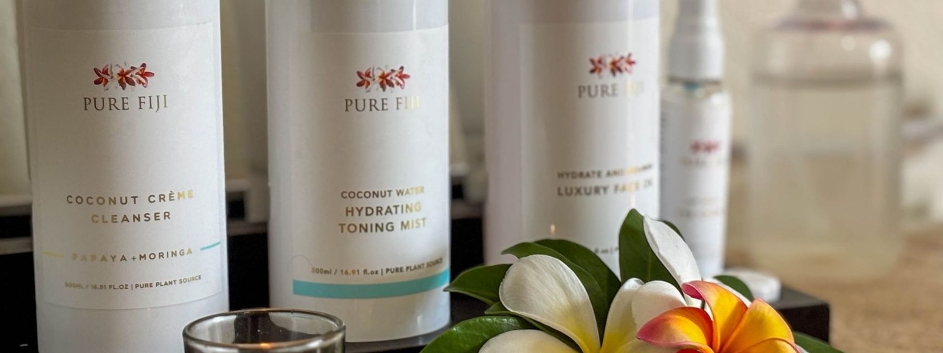 Spa products and candles on a table at The Joy Spa in Korolevu at The Naviti Resort Fiji