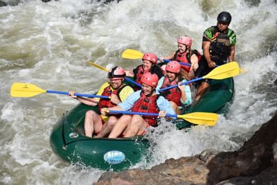 Aerial view of white water rafting team at Rio Celeste Hideaway