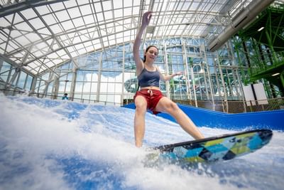 Indoor water surfing in Island Waterpark at Showboat Hotel & Resort
