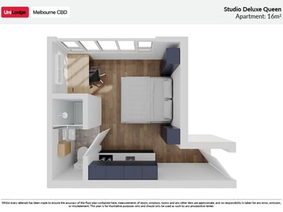 UL Melbourne CBD - Studio Deluxe Queen Floorplan