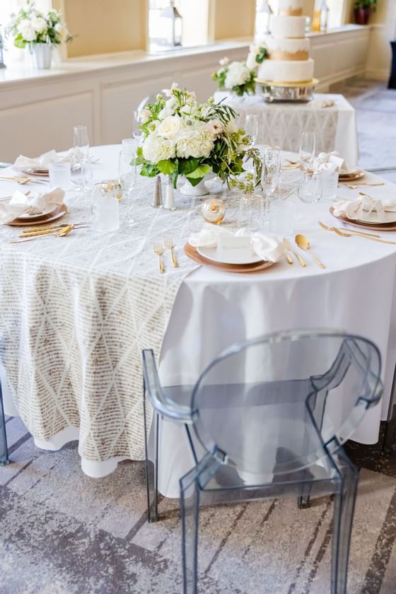 A floral banquet table arranged for a wedding at The Exeter Inn