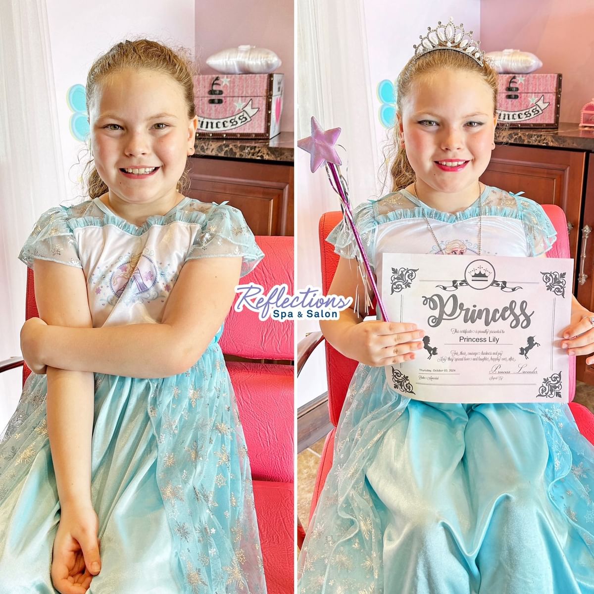 Before and After Princess Makeover kid friendly spa service