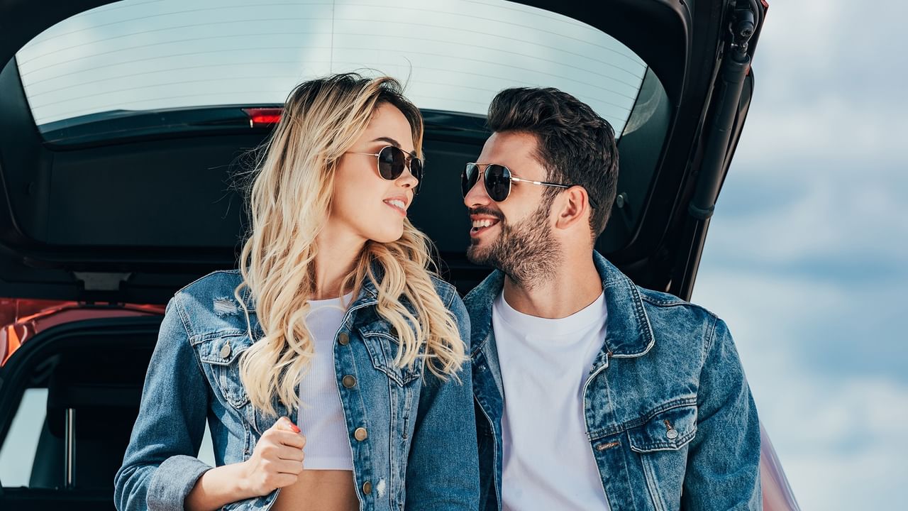 A romantic couple on a road trip to downtown Vancouver