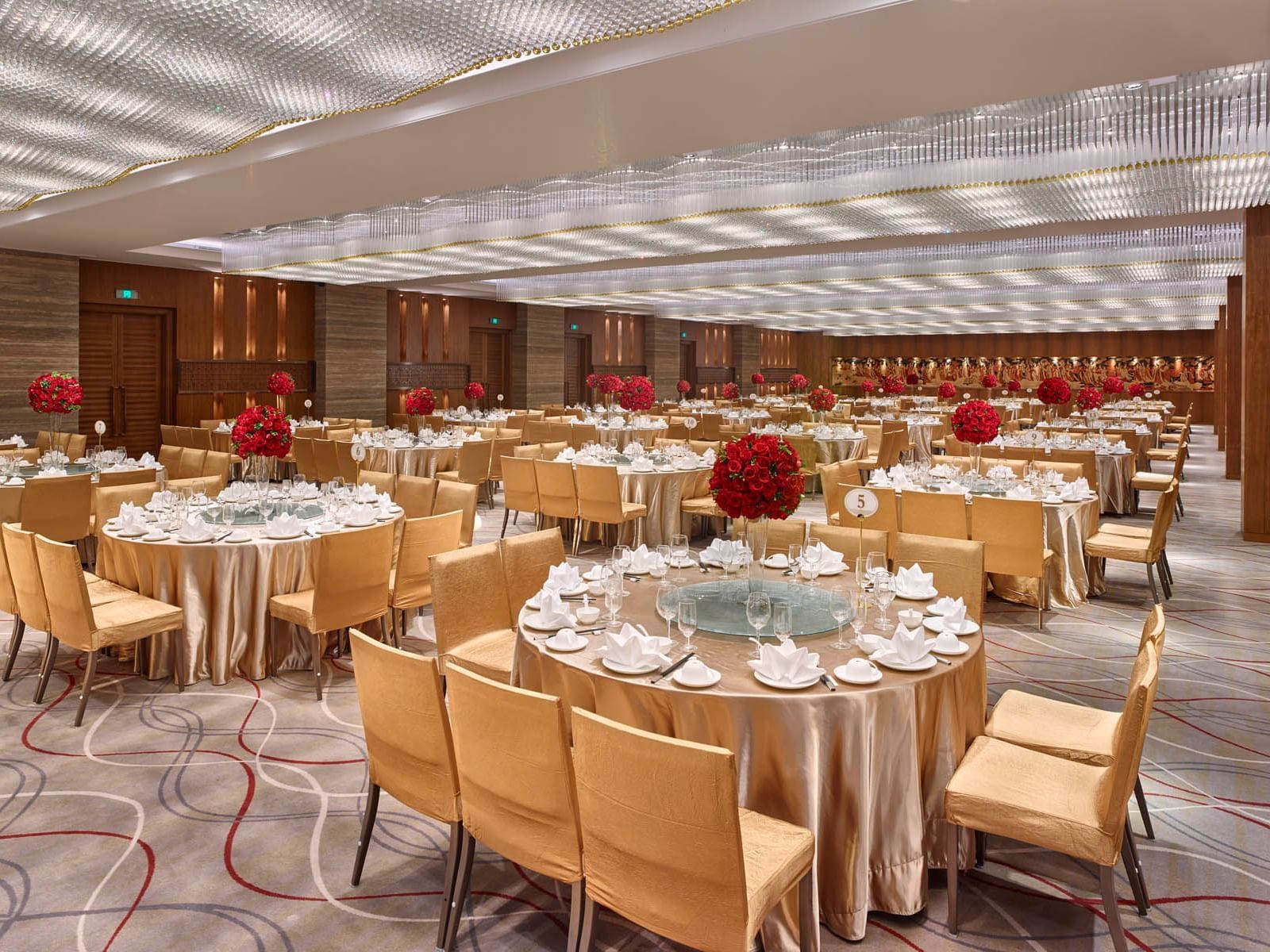 A banquet table setup in Hongtu Hall at White Swan hotel