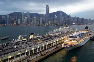 Cruise ships docked at the bustling harbor near Park Hotel Hong Kong