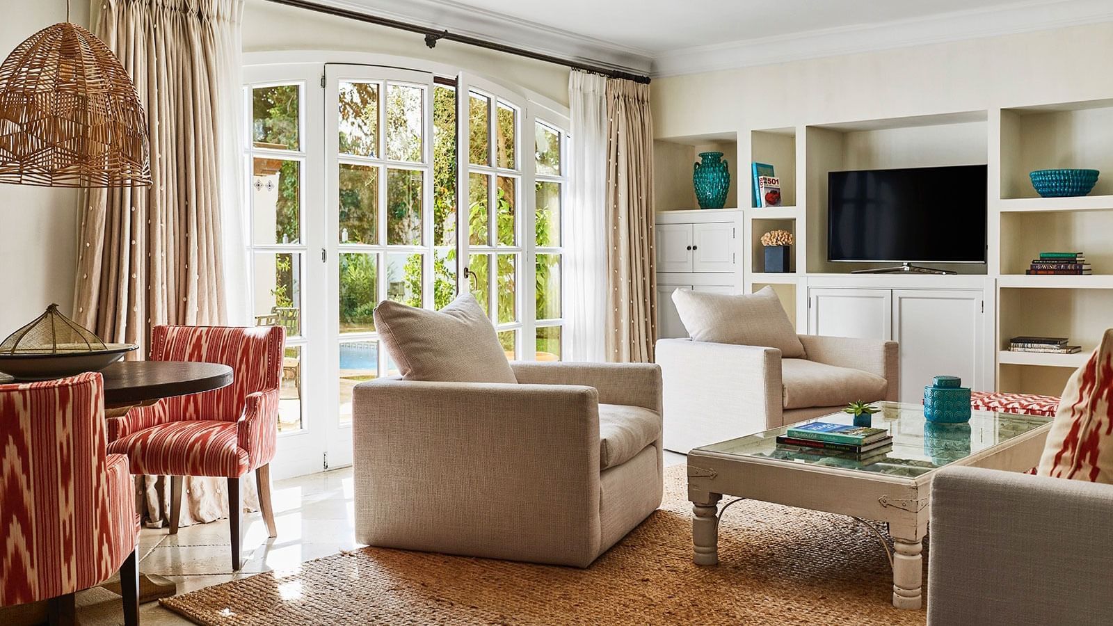 Interior of living area in 2-Bedroom Bungalows at Marbella Club