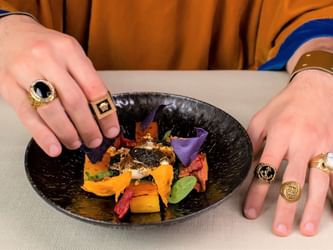Close-up of The Golden Journey dish at Palazzo Versace Dubai