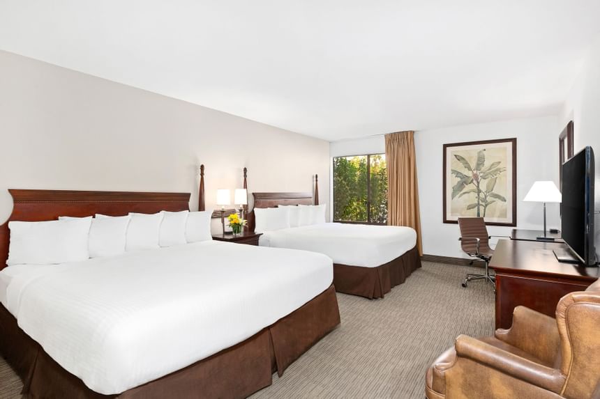 Interior of Deluxe 2 King with twin beds at Anaheim Hotel