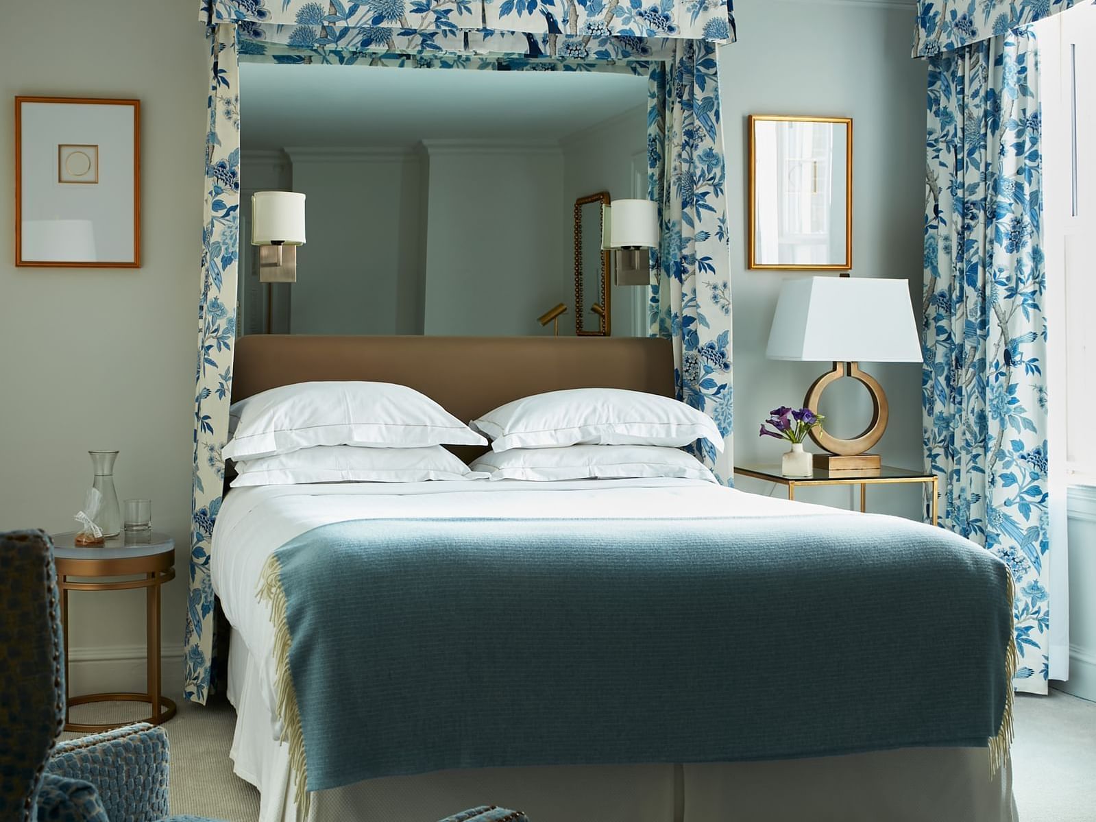 Deluxe Guestroom with king bed, pillows & curtains at The Eliot Hotel, historic Boston hotels
