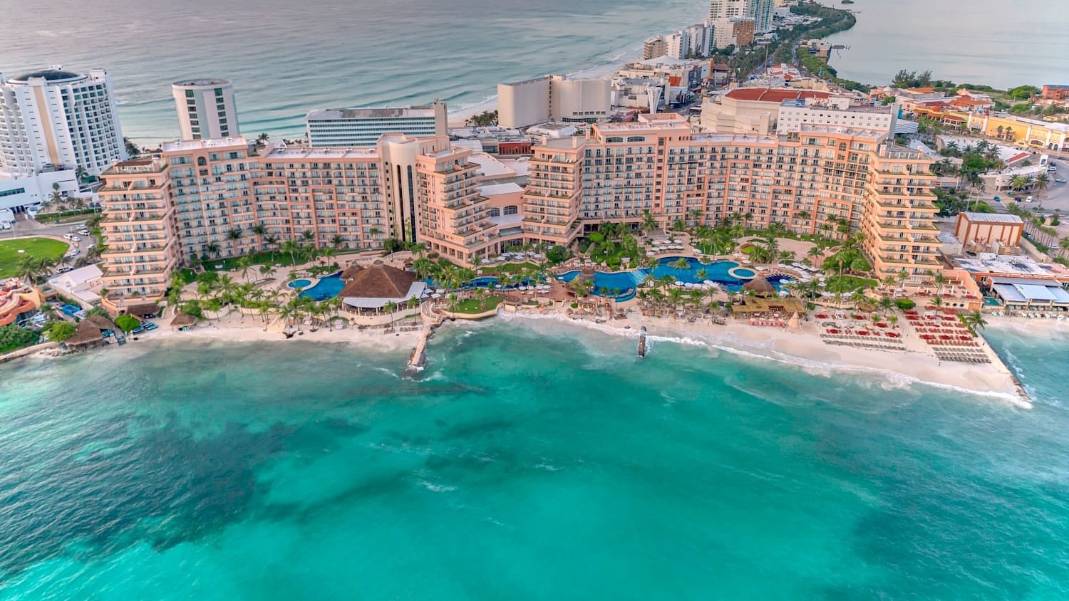 Aerial view of hotel & the ocean at Grand Fiesta Americana