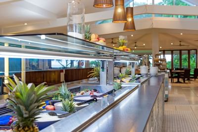 Shearwater Restaurant buffet counter at Heron Island Resort