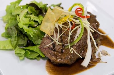Close-up of Lamb Shoulder dish served at Bougainvillea Barbados