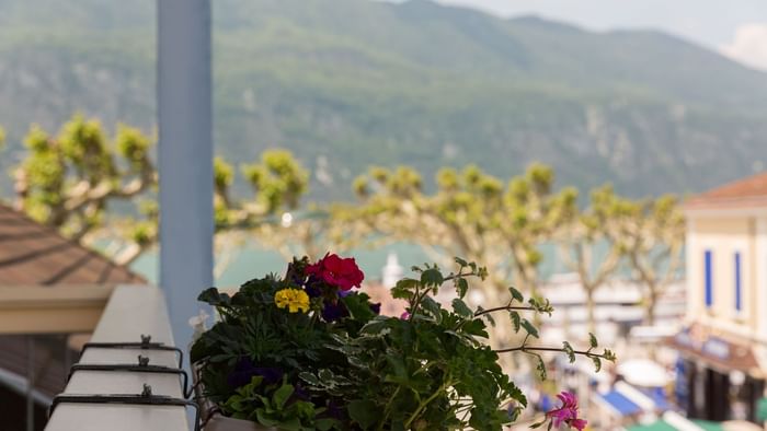 Flower pots are hung on the balcony at Hotel l'lroko