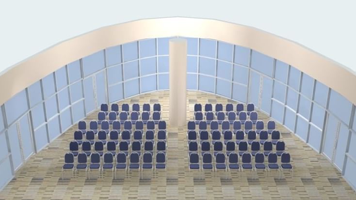 Illustration of Marine Room with theatre set-up and patterned floor at Novotel Sydney Olympic Park