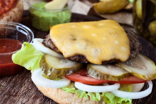 Burger with a selection of toppings to choose from, a great catering idea for meetings