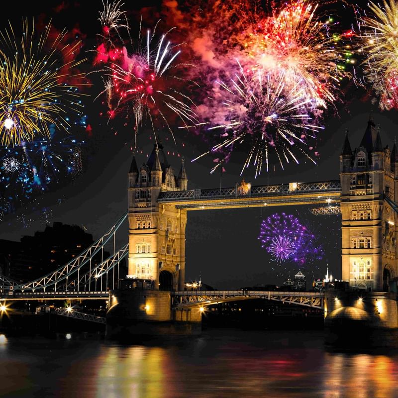 New Year's Eve celebration in London with fireworks near Warwick Hotels & Resorts